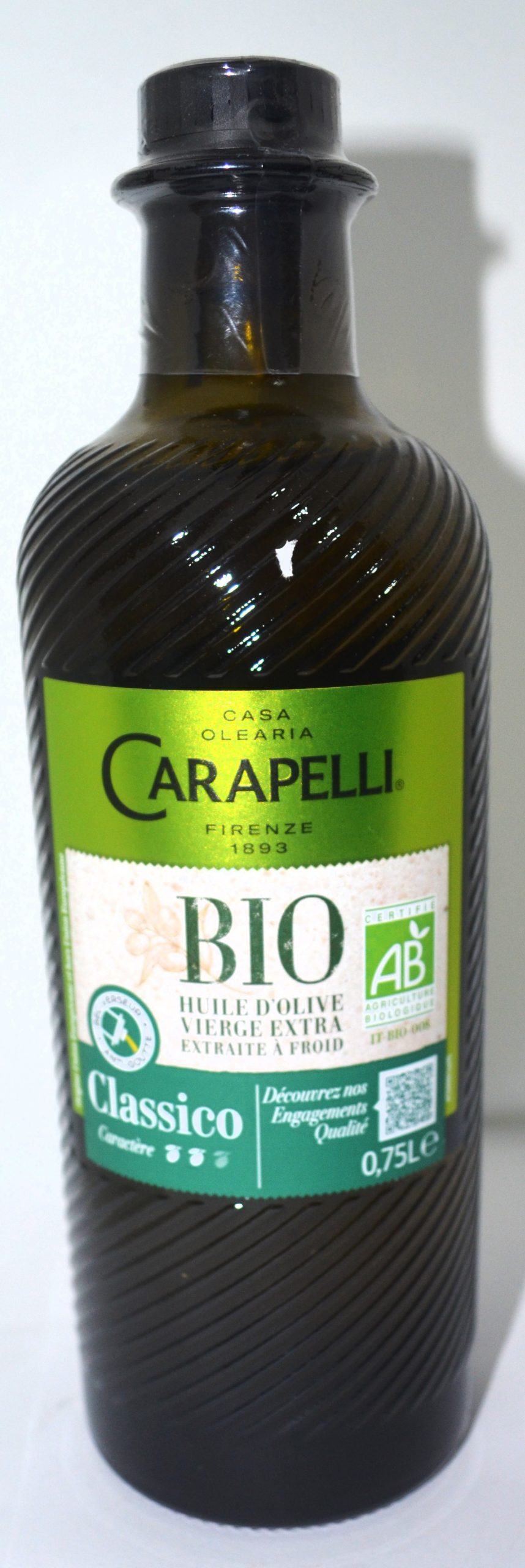 Huile d'Olive BIO extra vierge pression à froid - CASA CARAPELLI - Classico -750 ML