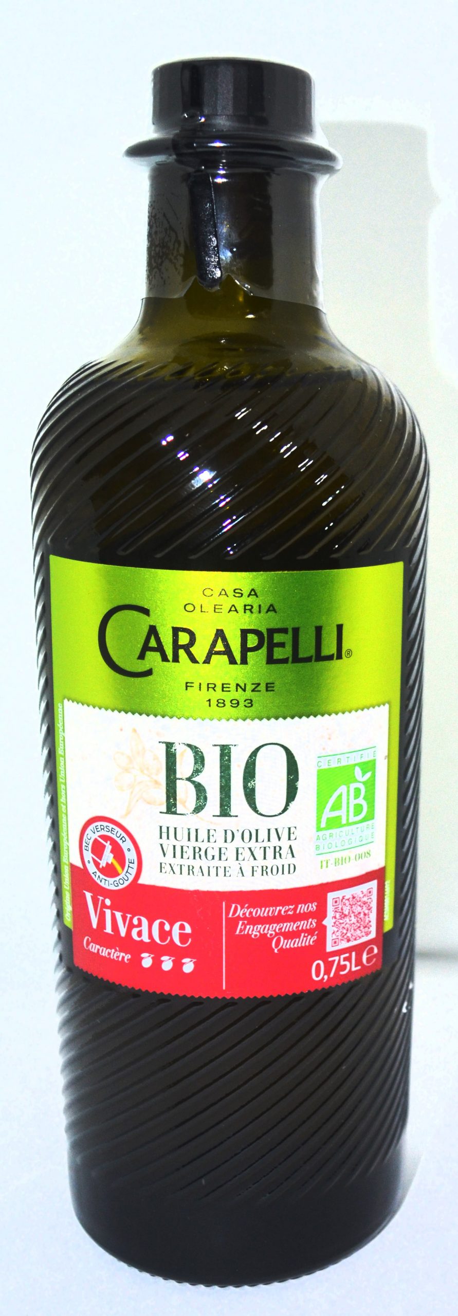 Huile d'Olive BIO extra vierge pression à froid - CARAPELLI - Vivace -750 ML